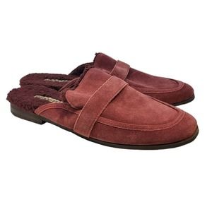 NEW Lucky Brand 10 Burgundy Caydim Flat Mule Fleece Lined Leather Smoker